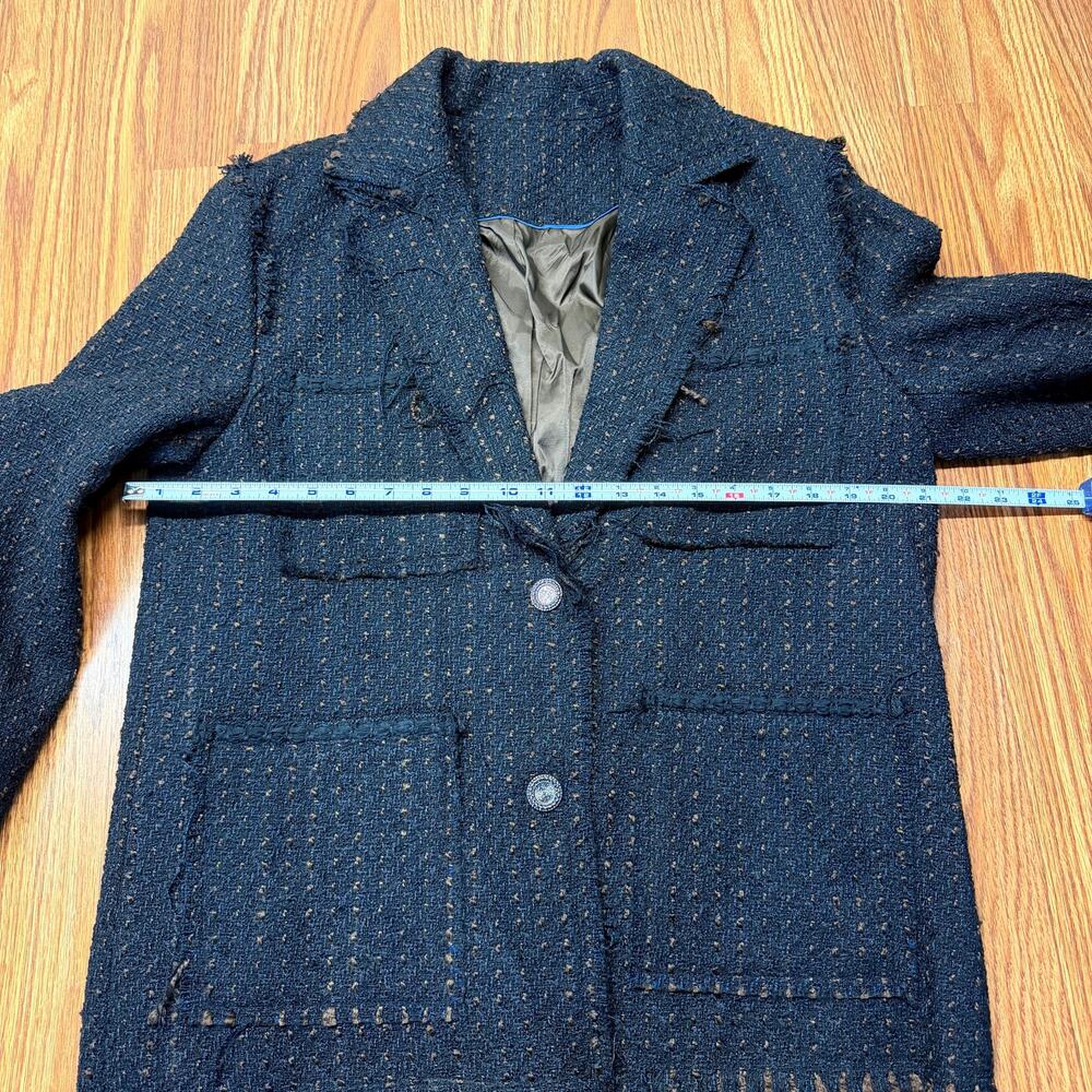 Distressed Tweed Blazer Charcoal Dark Academia Matin Kim Style OS Korean Style - Picture 5 of 8